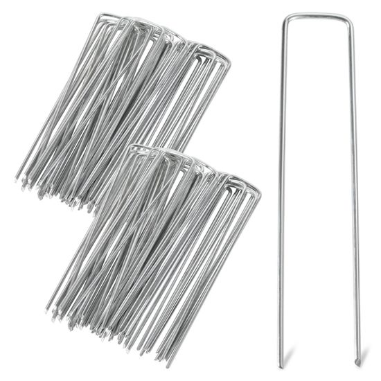 50PCS Piquets De Fixation En Acier Galvanisé Avec 50PCS Rondelles, Kit D'Agrafe Pour Toile De Paillage Jardin Tente - Jardin