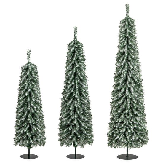 Lot De 3 Sapins De Noël Artificiels Pré-éclairés COSTWAY - 90, 120 Et 150 Cm - 415 Branches, 230 LEDs, Base En Toile De Jute