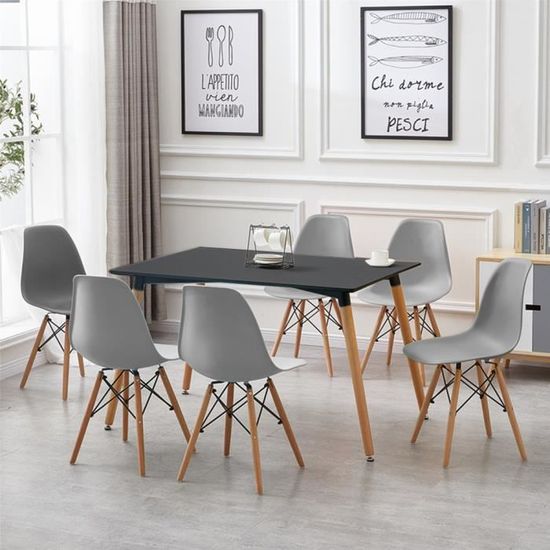 QIAN  1 Table et 6 Chaises Salle a Manger, Ensembles Table Scandinave