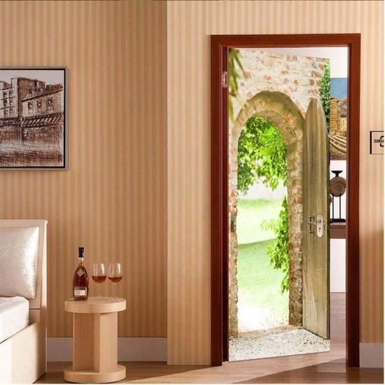 Autocollant Porte 3D - Décoration Murale Amovible 77x200 Cm - Facile à Poser Sans Résidu - 5