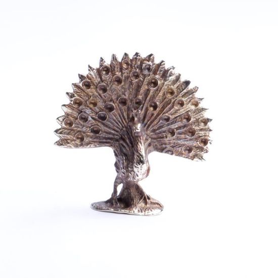 Rare colection animaux :  paon sculpture miniature en métal vieux bronze  objet insolite de décoration fabriqué en France.