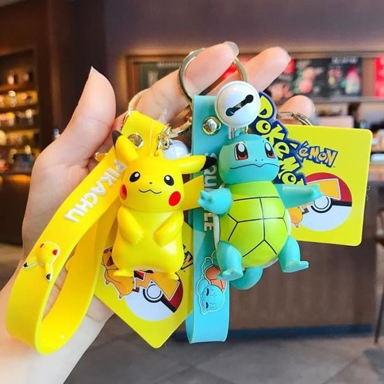 Porte-clés avec figurine d'action Pokémon, Pikachu,Carapuce et