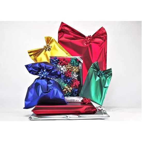 The Newrap Papier cadeau kit Medium composé de 20 pochettes en polypropylène à fermeture adhésive 20 nœuds en couleurs assorties 
