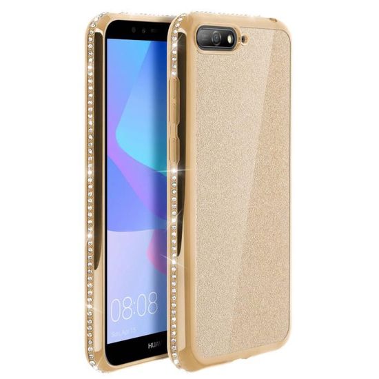 Coque Huawei Y6 2018 Coque Protection Pailletée Contour Strass Glitter Doré Dorée - Cdiscount coque personnalisable huawei y6 2018