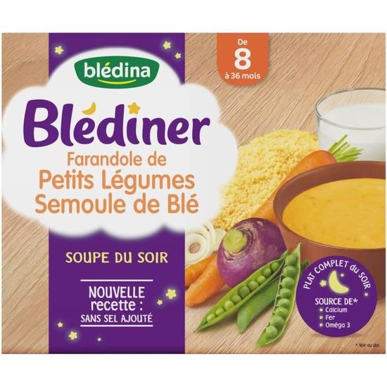 BLEDINER Soupe complète du soir - Farandole légumes/semoule 2x250ml BLEDINA  : Comparateur, Avis, Prix