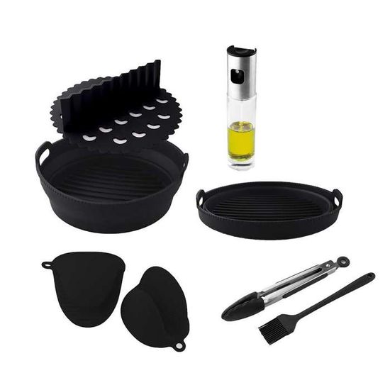 Set 5 Accessoires Silicone Pour Air Fryer - Panier, Pinces Et Pinceau - Compatible Plupart Marques