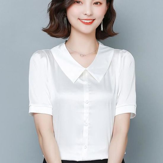 Chemise,Élégant Chemisier En Soie Et Satin à Manches Longues, Haut