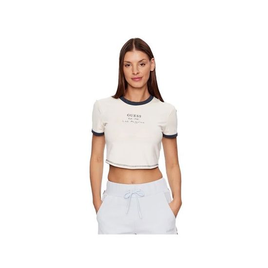 T shirt Guess Femme Guess Classic crop tee Los Angeles Guess Beige Coton Vetement Guess Beige Cdiscount Pret a Porter