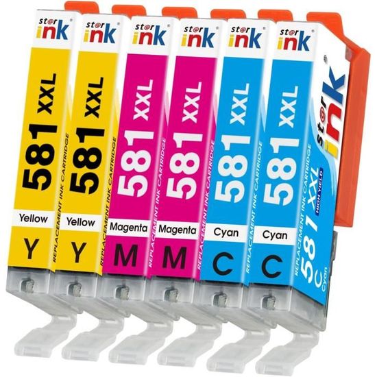 Canon CLI-581XXL Pack De 4 Cartouches Originales Haute Capacité – Noir, Cyan, Magenta, Jaune – Jusqu'à 3x Plus De Pages !