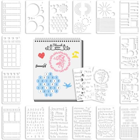 Kit 26 Pochoirs Réutilisables Pour Bullet Journal - Pochoirs à Dessin Pour Scrapbooking Et DIY