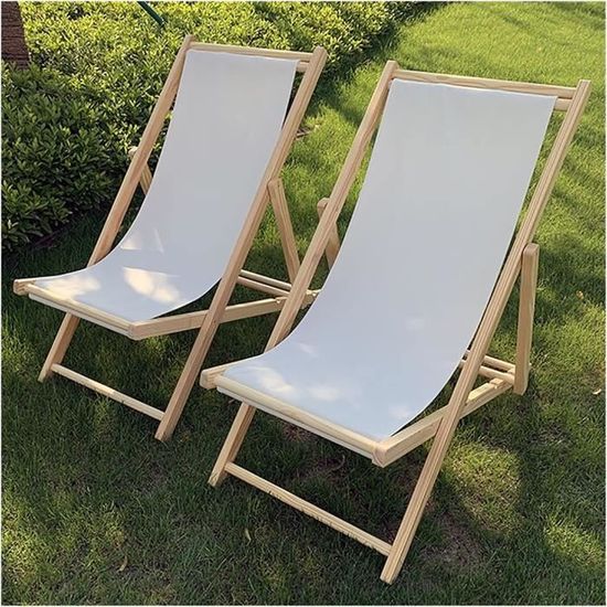 Lot De 2 Chaises Longues Pliantes En Bois - Blanc, 3 Positions, Pour Jardin, Plage, Terrasse
