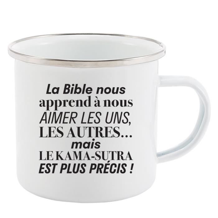 Mug Tasse Retro En Metal Emaille Imprime Citation Humour La Bible Nous Apprend A Nous Aimer Les Uns Cdiscount Puericulture Eveil Bebe