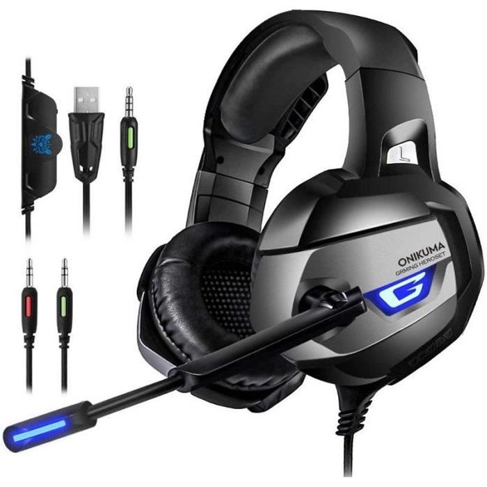 ONIKUMA Casque Gaming - Casque Gamer pour PS4 Xbox One PC Console, Son 7.1 Surround + Isolation + Fortes Basses – Gris