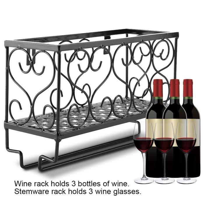 Support mural pour bouteilles de vin en métal avec support de bouteille de verre à champagne et étagère de rangement 25*17*10cm noir