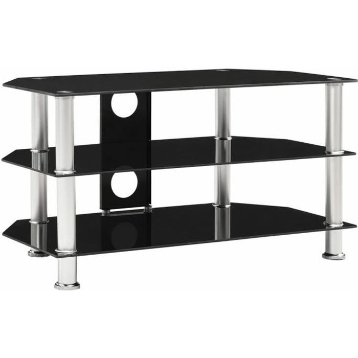 Meuble TV contemporain décor - MEUBLE HI-FI Table television -Banc TV SALON Noir 75x40x40 cm Verre trempé Classique��5219