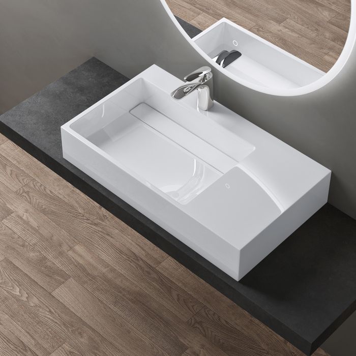 Sogood Lavabo suspendu blanc 75cm vasque à poser lave mains rectangulaire de qualité pour salle de bain Colossum12-L