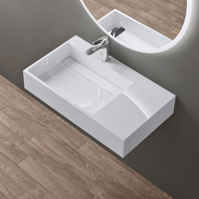 Sogood Lavabo suspendu blanc 75cm vasque à poser lave mains rectangulaire de qualité pour salle de bain Colossum12-L