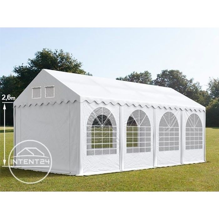 TOOLPORT barnum tente de réception 4x8 m, PVC env. 550g/m² H. 2,6 m, blanc