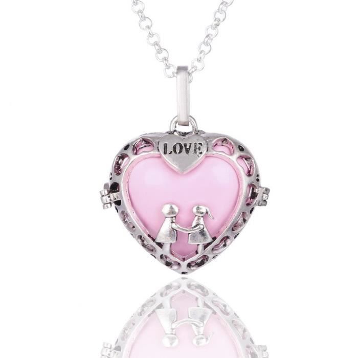 Collier Sautoir Bola de grossesse – pendentif cœur avec Love - Chaîne argenté avec grelot forme cœur – idéal cadeau de grossesse
