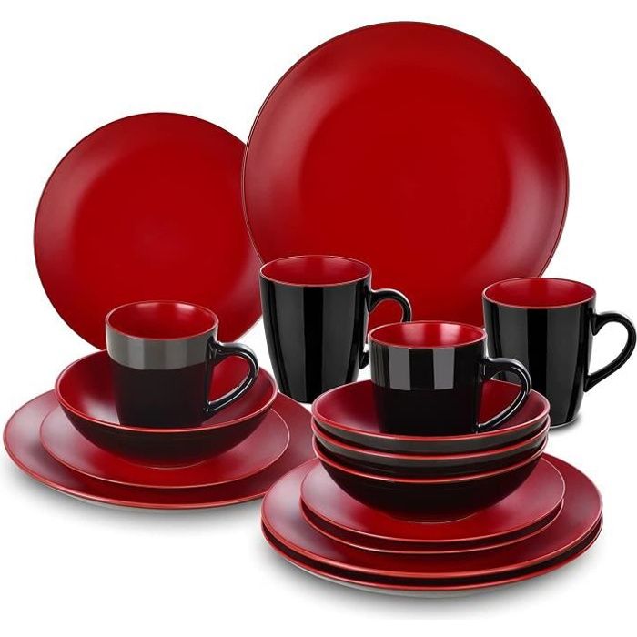 vancasso, Série Allegro, Service de Table Complet en Céramique Matte, 16 Pièces pour 4 Personnes, Assiette Plate, Assiette à Dessert