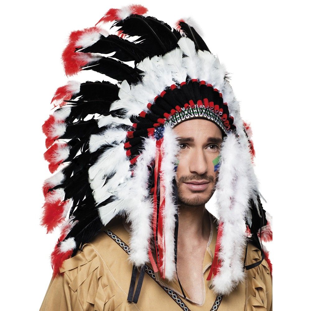 Black et Red Indian Chief coiffe de plumes