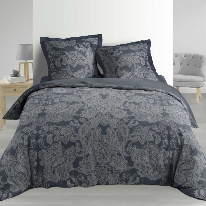 Housse de couette 260 x 240 cm + taies en percale 78 fils kashmina Gris