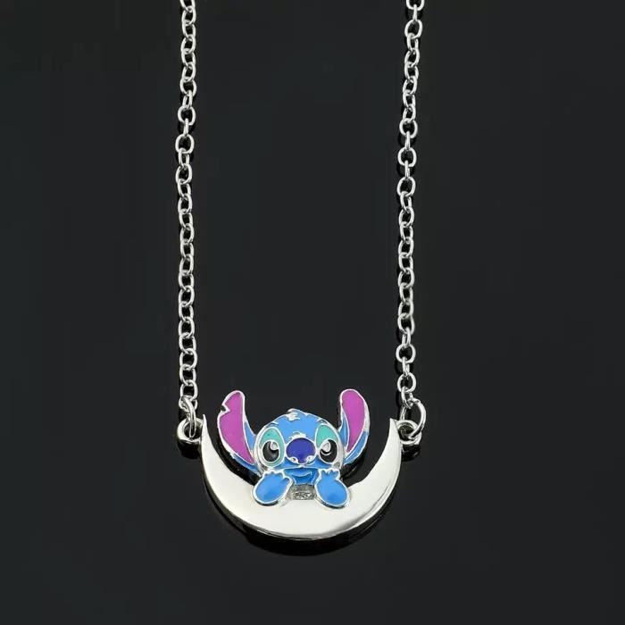 Collier stitch pendentif lune bijoux fantaisies femme cadeau mode accessoire sautoir kawaii lilo