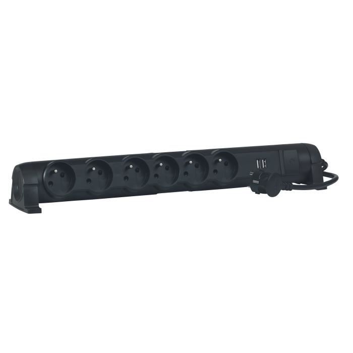 LEGRAND Rallonge multiprise 6x2 P+T 2 chargeurs USB noir