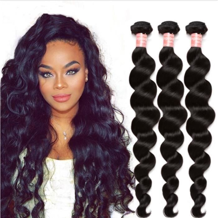 3 tissage cheveux naturel bresilien Loose Wave With Closure 10A Grade Virgin 16”18”20”