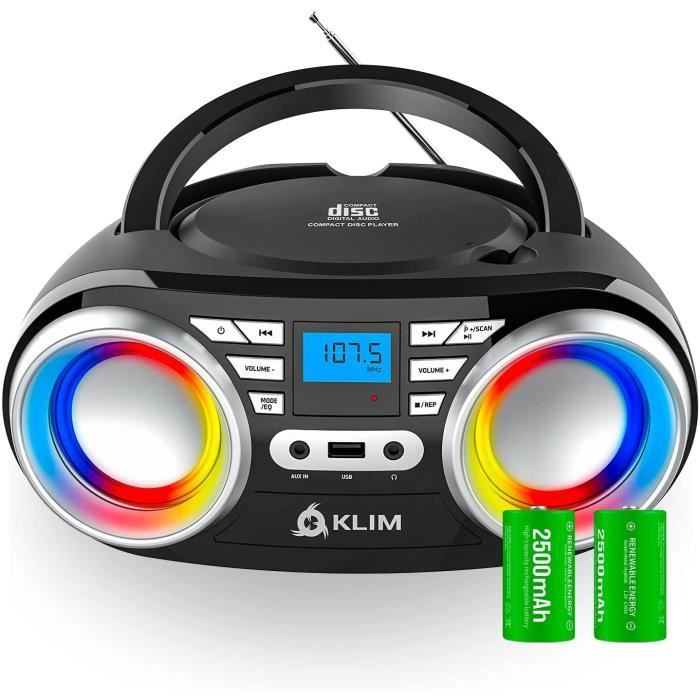 KLIM Boombox B3 Poste Radio CD Portable + Batterie Rechargeable, Bluetooth, MP3, AUX, USB - Poste CD Compact avec Haut-parleurs Supe