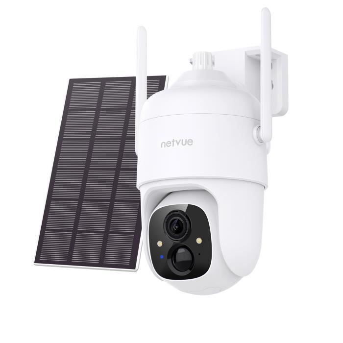 NETVUE Caméra Surveillance WiFi à Batterie avec Panneau Solaire, PTZ Camera IP 1080P, Vision Nocturne, PIR Détection Mouvement, IP65