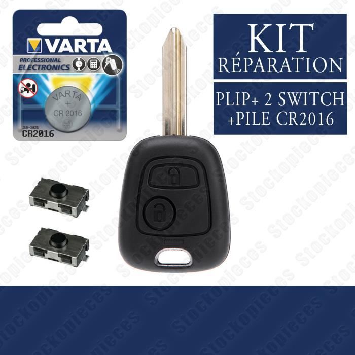 KIT REPARATION COQUE DE CLE TELECOMMANDE COMPATIBLE PEUGEOT PARTNER EXPERT+2 SWITCH BOUTON + PILE VARTA/LAME Х-TYPE MODELE AVEC VIS