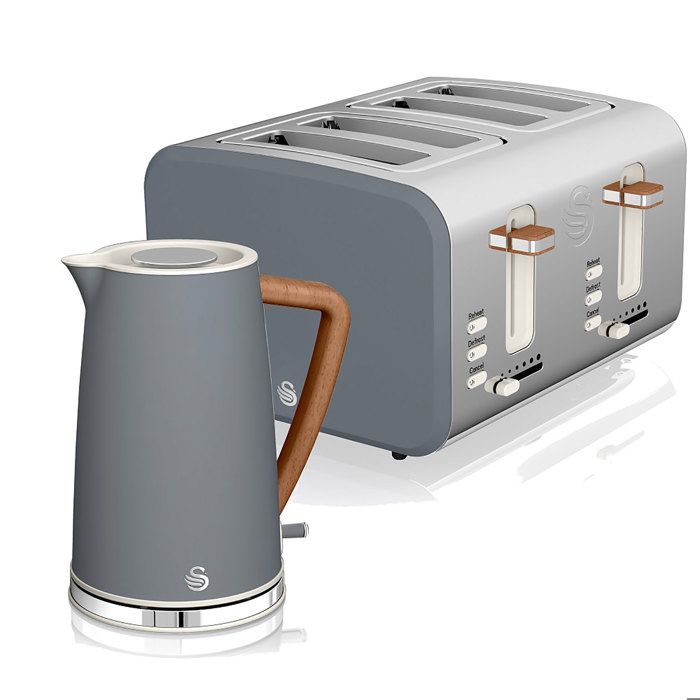 Set petit-déjeuner Bouilloire sans fil 1,7 L grille-pain 4 Nordic Gris SWAN STP2091GRYNEU Gris 44393