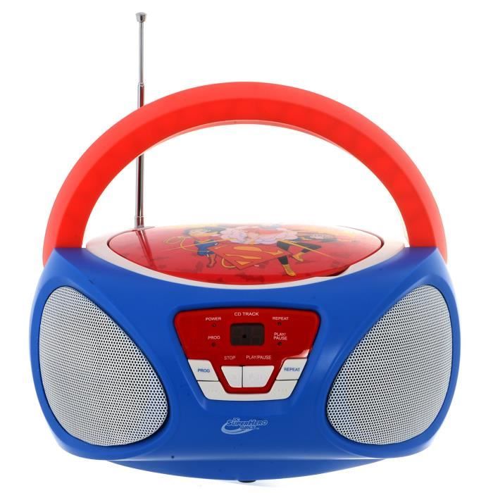 SUPER HERO GIRLS Boombox CR1-02393 - Radio-réveil et lecteur CD - Bleu et rouge