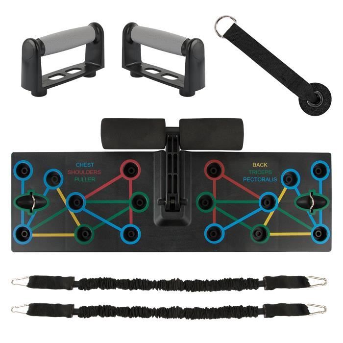 Push Up Board, 23 en 1 Pliable Planche de Musculation Planche à Pompes avec 2pcs Bandes Résistance et Poignées