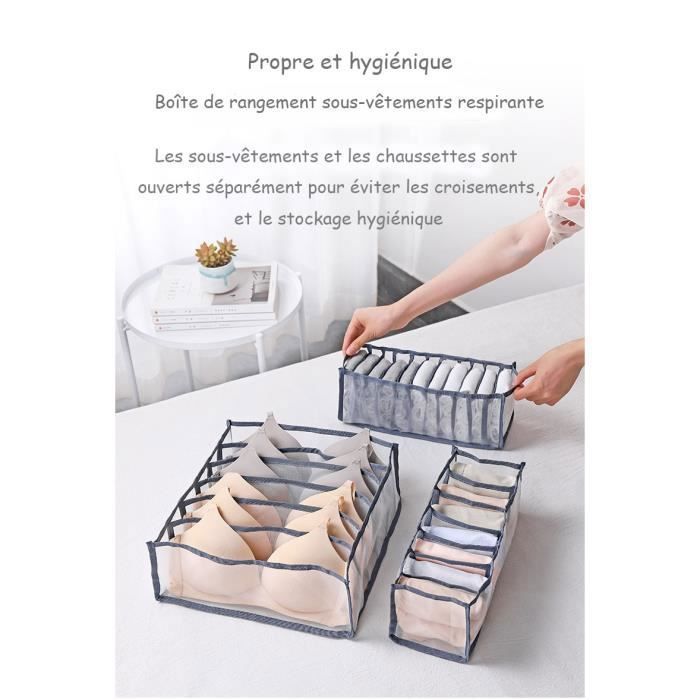 Boîte de rangement de sous-vêtements en trois pièces avec compartiments, tiroir de rangement de sous-vêtements pour chaussettes