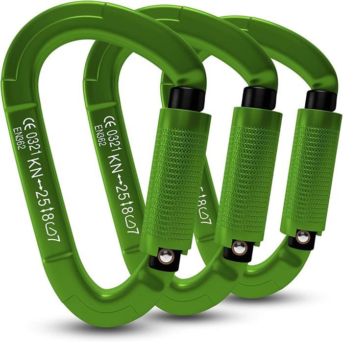 Lot De 4 Mousquetons D'escalade 25KN - Verrouillage à Vis, Acier Chromé, Pour Hamacs, Camping, Yoga, Sécurité