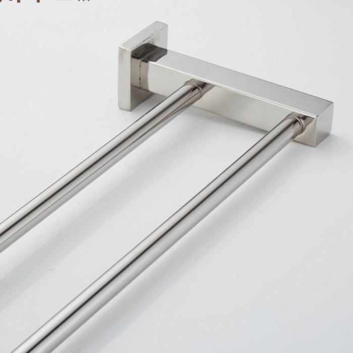 Porte-serviettes Double - YYV - 60 cm - Acier Inoxydable - Auto-adhésif ou Mural - Contemporain
