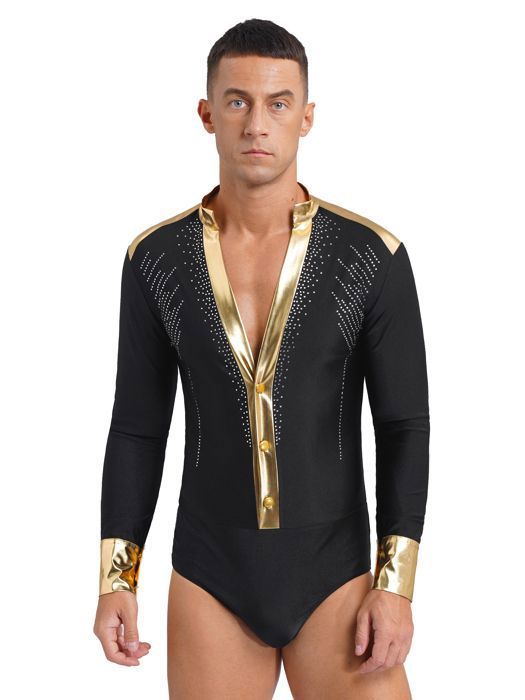 Zdhoor Homme Justaucorps Gymnastique Danse Latine Strass Brillant