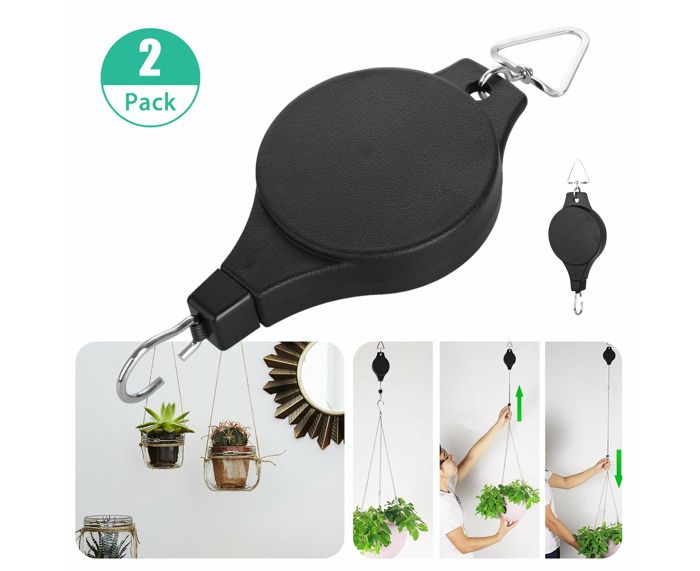 Meilleurs prix pour Lot de 2 poulies rétractables pour plantes crochets pour paniers de fleurs pots et mangeoires à oiseaux (haut et bas)
