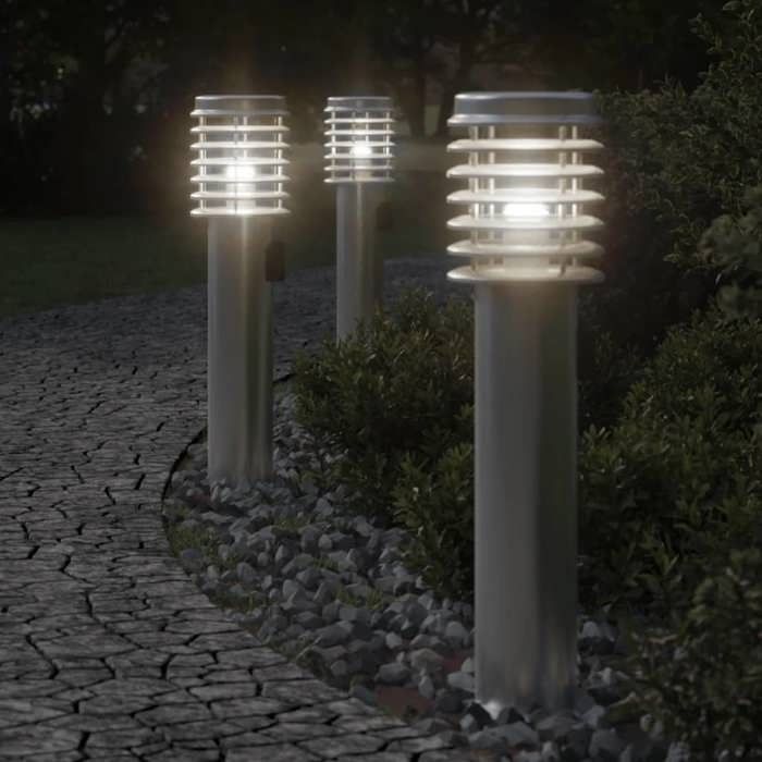 vidaXL Lampadaires dextérieur et sortie 3pcs argenté acier inoxydable éclairage au sol dextérieur éclairage au sol de 4006374