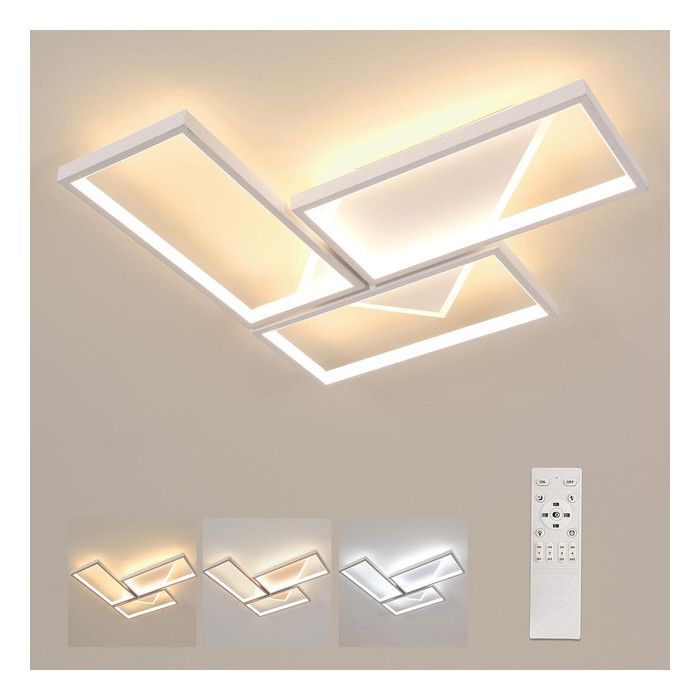 DELIPOP Plafonnier LED 56W - Design Géométrique Blanc Température de couleur réglable 6300lm Télécommande Pour Salon Chambre