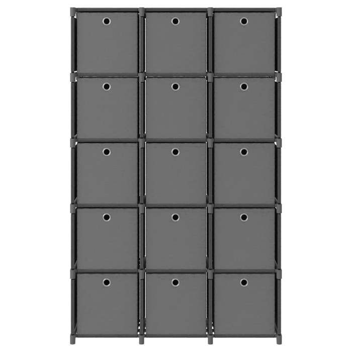 Bibliothèque/Meuble Étagère à 15 cubes - GKK - avec boîtes Gris 103x30x175 5 cm Tissu @21
