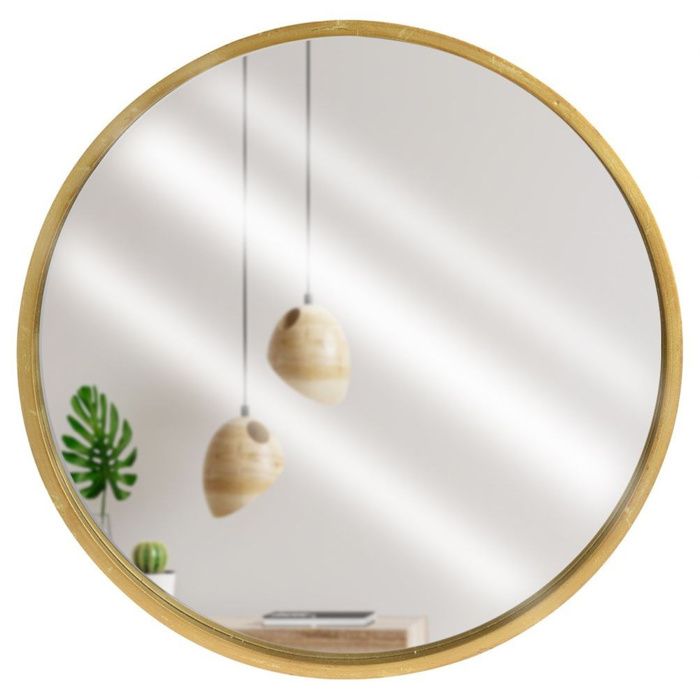 Miroir mural rond - VILDE - 50 cm - Bois massif - Cadre doré - Élégant - Conforme aux standards européens - Décoratif