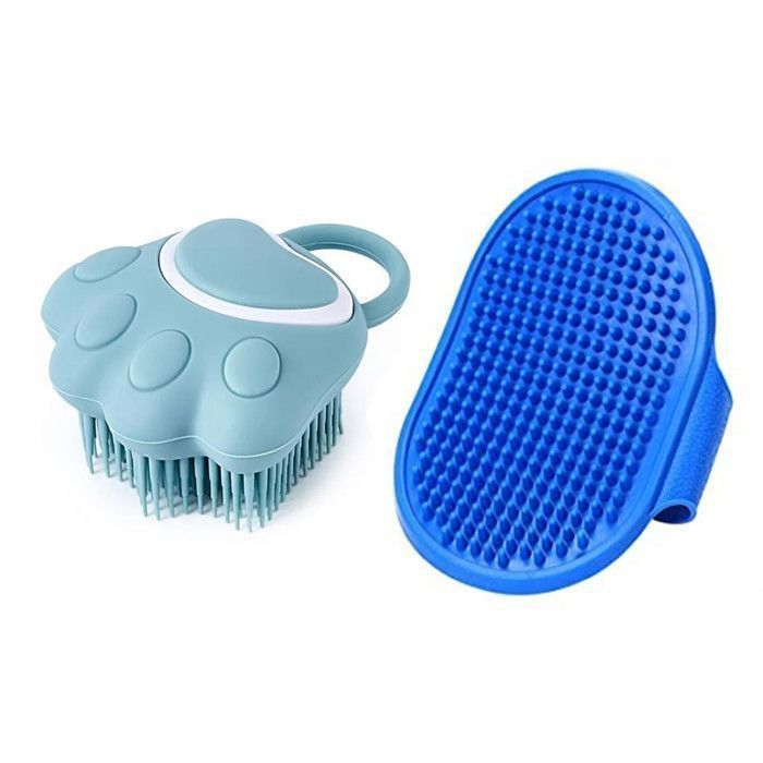 Lot de 2 brosses de bain pour chien et chat shampoing douche et toilettage adaptés aux poils courts/longs démêlage et lavage bleu