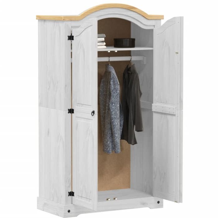 Blanc Garde-robe JILLS Armoire penderie Pour chambre Corona blanc 102x52x186 cm bois de pin massif LV1528