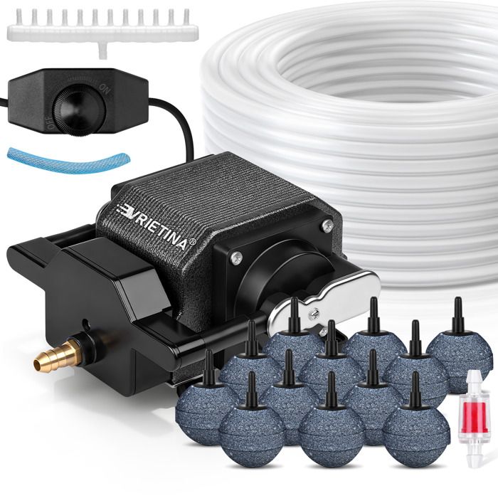 Comparer les prix de 40W Pompe à Air d’aquarium 4800L/H avec 12 Diffuseurs dair 45KPa 12Sorties Débit 80L/minBoîtier en AluminiumVitesse Réglable