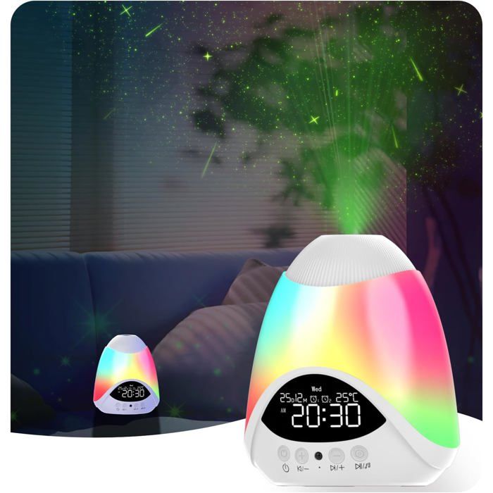Musique dendormissement à lumière blanche (ciel étoilé + lumière dambiance sept couleurs) + enceinte Bluetooth avec pr