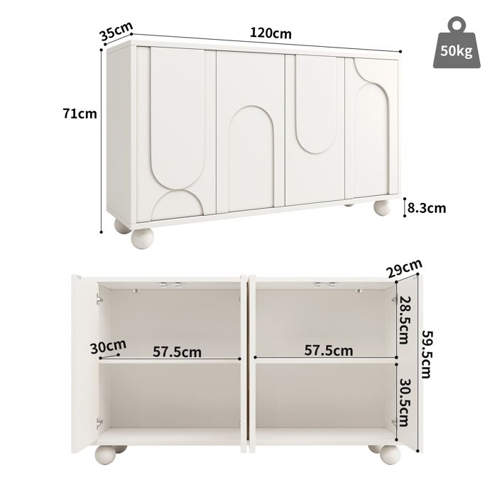 Buffet - Moderne - 120x35x71 cm - Blanc - MDF et métal - Anti-basculement