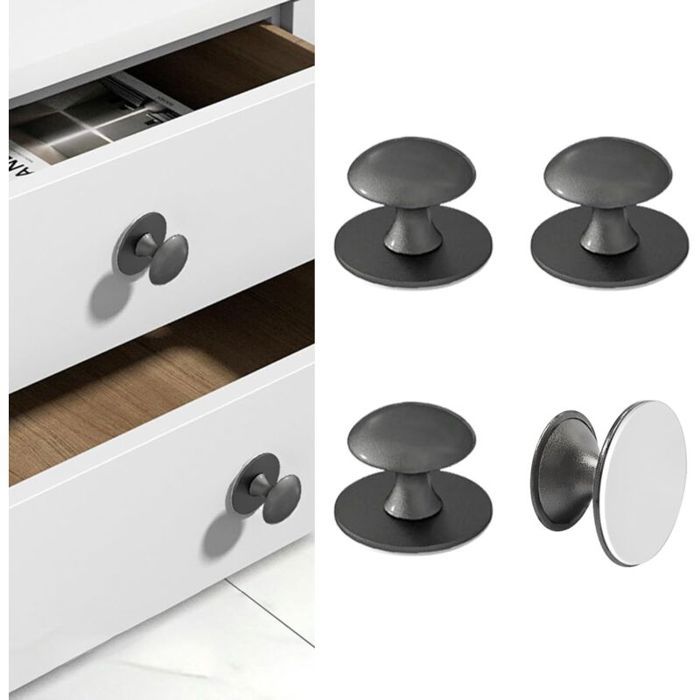 Lot de 4 poignées autocollantes en acier inoxydable pour tiroirs portes de douche armoires à glace armoires gris